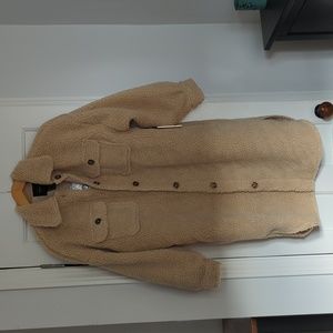 NWT Forever 21 Taupe Longline Teddy Fleece Relaxed Fit Coat Shacket Size M